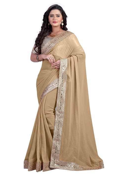 Buy Chirag Sarees Embellished Fashion Georgette Beige Sarees Online Best Price In India