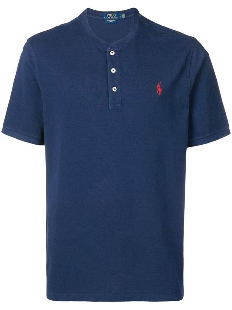 Polo Ralph Lauren Collarless Polo Shirt In Blue For Men Lyst