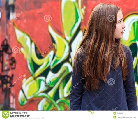 Lost Girl By A Graffiti Wall Stock Photo Image Of Colors