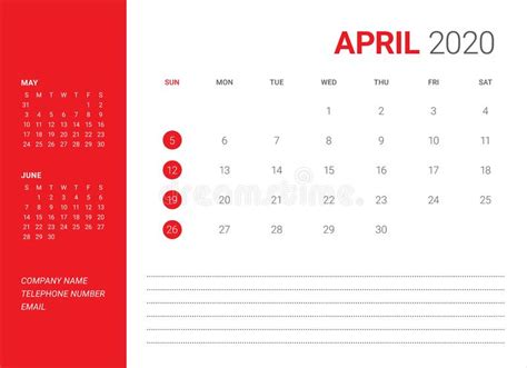 April 2020 Calendar Template Desk Calendar Layout Size 8 X 6 Inch