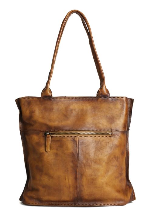 Vintage Brown Leather Tote Bag Womens Designer Handbags Dd103