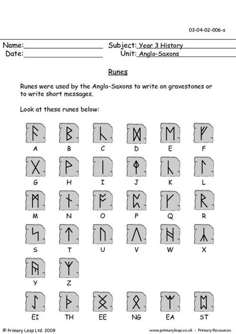 History Runes Worksheet Uk