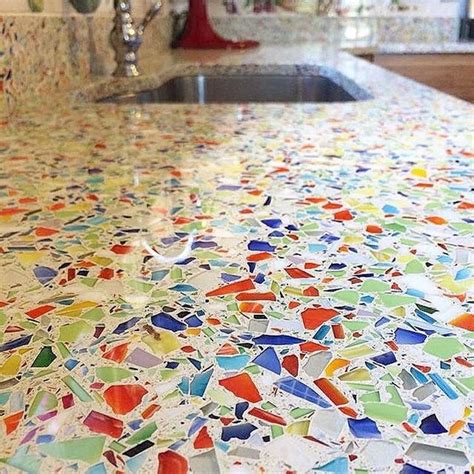 Vibrant Glass Chips In Terrazzo Countertop Terrazzo Glass Countertops Recycled Glass