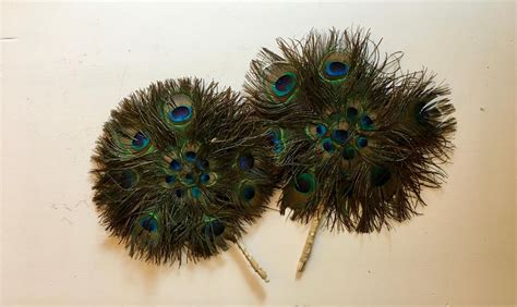 Pair Of Round Antique Edwardian Peacock Feather Fans Etsy Feather
