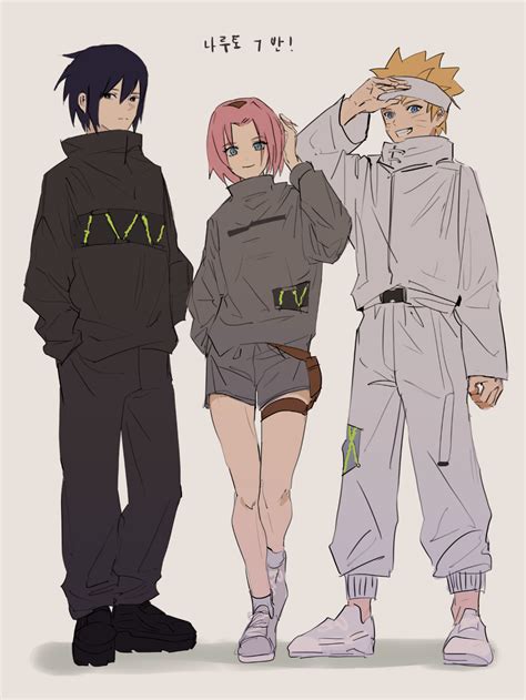 Three Anime Characters Standing Next To Each Other