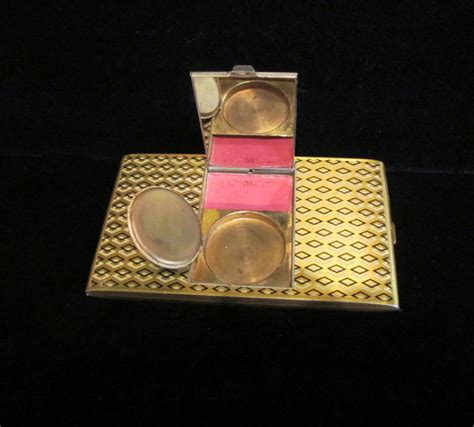 Art Deco Compact Cigarette Case 1940s Guilloche Enamel Powder & Rouge