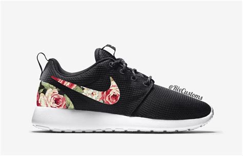 Floral Nike Roshe Run Custom Black White Roses