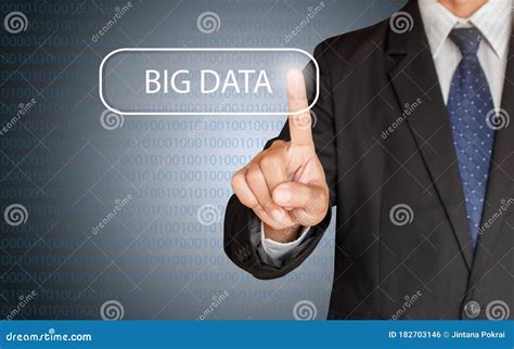 Business Man Hand Touching Big Data On Binary Code Stock Photo Image