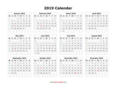 20 2019 Printable Calendar One Page Free Download Printable Calendar
