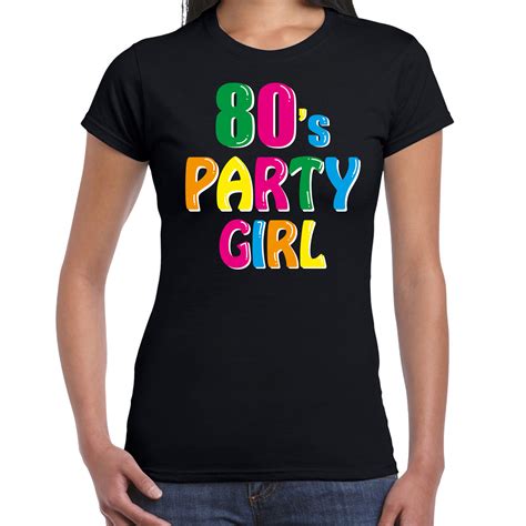 Eighties 80s Party Girl Verkleed Feest T Shirt Zwart Voor Dames Jaren 80 Tachtig Verkleden