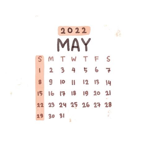 Acuarela Calendario Mensual De Mayo De 2022 Con Fondo Transparente
