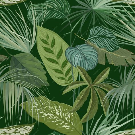 Premium Vector Green Botanical Background With Tropical Leaves And