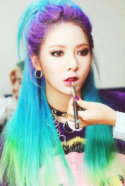 Korean hair dye at home. korean girl group kpop band 4minute hyuna blue green ...