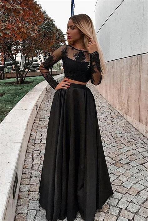 Whatever you're shopping for, we've got it. Two Pieces Long Sleeves Lace Black Prom Dresses, 2 Piece ...