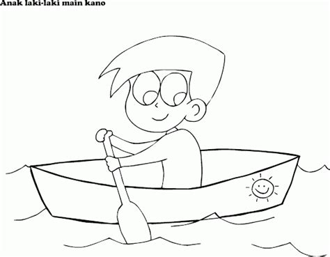 Mewarnai Gambar Anak-Anak Main Kano (Perahu/Sanpan) - Contoh Anak PAUD