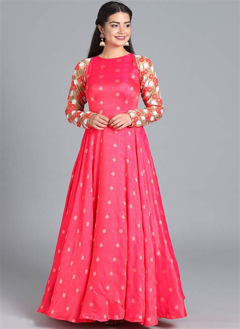 Shop Ethnovogue Custom Made Pink Art Silk Gown Made To Measure Dress