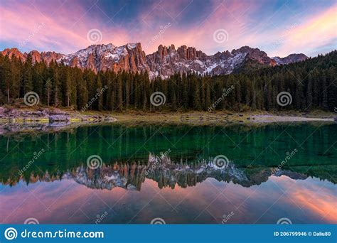 Carezza Lake Lago Di Carezza Karersee With Mount Latemar Bolzano
