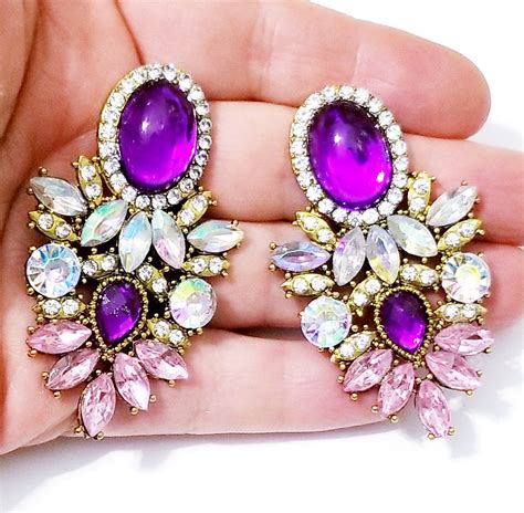 Purple Chandelier Earrings Bridal Drop Earrings Purple Etsy Bridal