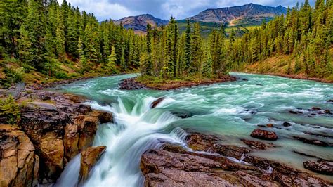 Falls On Sunwapta River In Jasper National Park Alberta Canada Desktop