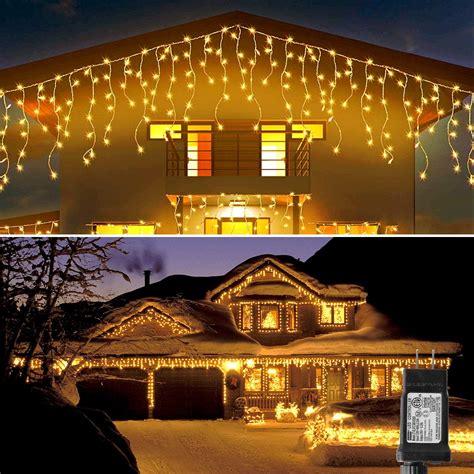 Icicle Lights 33ft 300 Led 8 Modes Christmas Lights Plug In Warm White