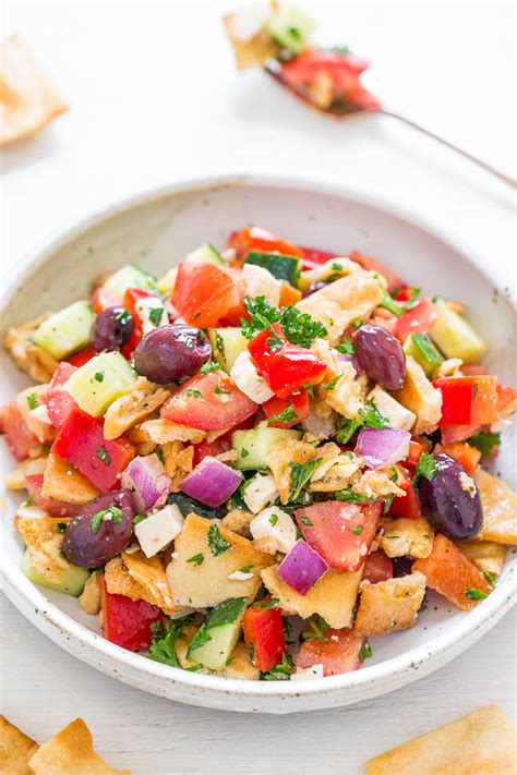 Chopped Greek Salad Recipe With Pita Chips Averie Cooks