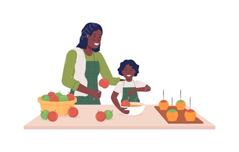 รูปแม่กับลูกทำอาหารอักขระเวกเตอร์สีกึ่งแบน Png ตัวละคร และ แม่ภาพ Png และ เวกเตอร์ สำหรับการ