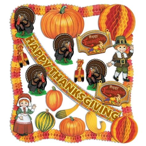 24 Piece Pilgrims Turkeys And Pumpkins Thanksgiving Decorating Kit