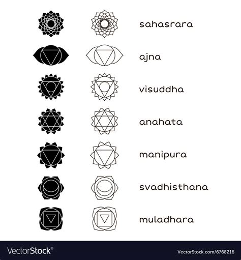 Chakras Icons Black And White Royalty Free Vector Image
