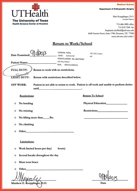 Dentist Note Template Doctors Note Template Doctors Note Dr Note