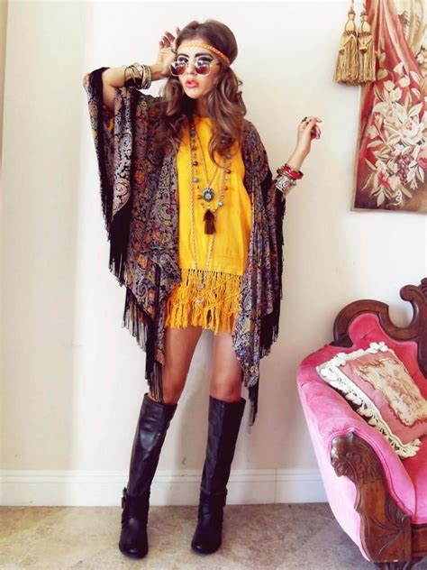 Mode Hippie Chic Blouse Jaune à Franges Kimono à Franges Noires