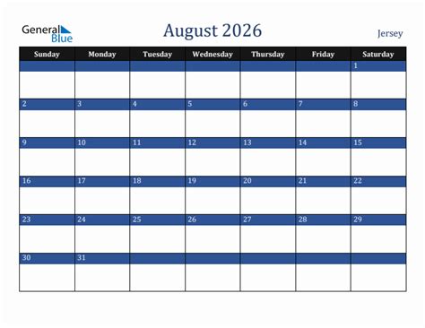 August 2026 Jersey Holiday Calendar