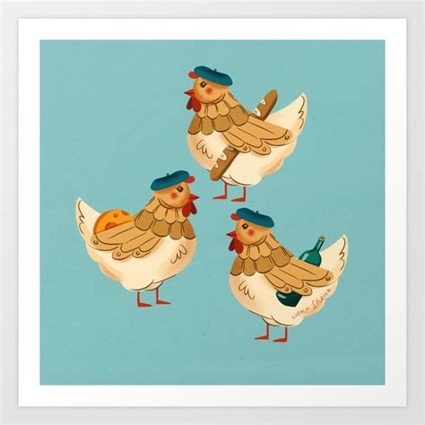 12 Days Of Christmas 3 French Hens Art Print By Annshen Society6
