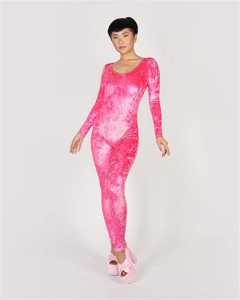 Hot Pink Crushed Stretch Velvet Catsuit Jumpsuit Unitard Etsy
