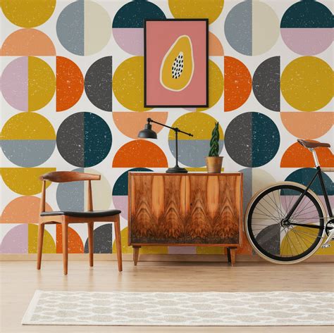 Retro Geometric Wallpaper Self Adhesive Wall Mural With Etsy