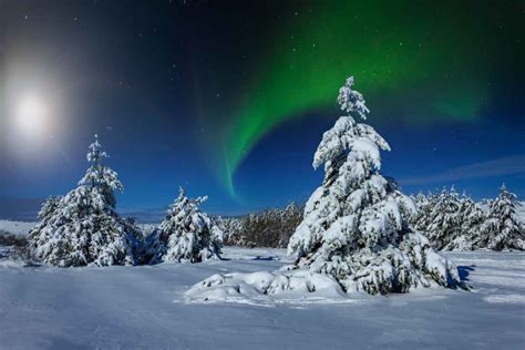 The Northern Lights During A Full Moon