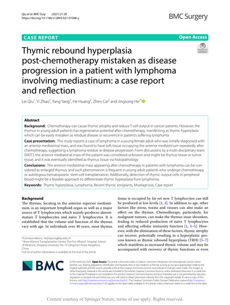 Pdf Thymic Rebound Hyperplasia Post Chemotherapy Mistaken As Disease