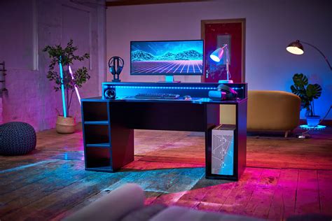 buy restrelax simulator gaming desk uk s 1 gaming desk with led lights 160cm x 91 5cm x 72cm