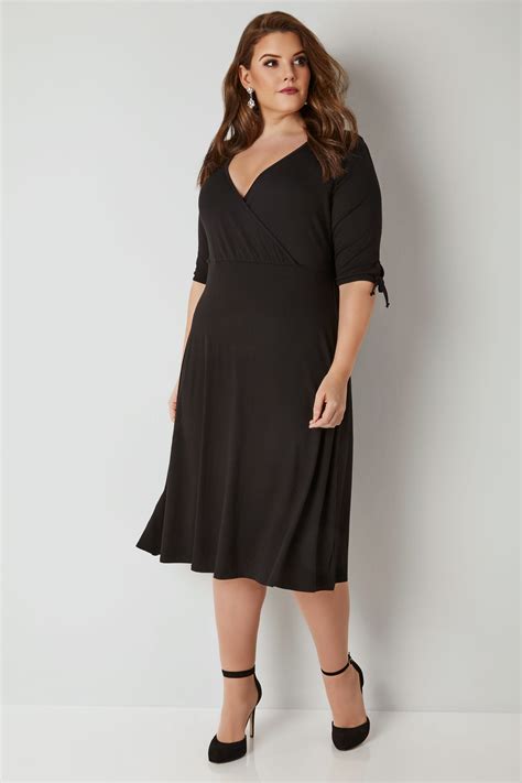 Yours London Black Wrap Dress With Tie Sleeves Plus Size 16 To 32