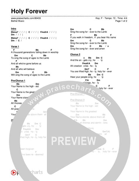 Holy Forever Chords PDF Bethel Music PraiseCharts