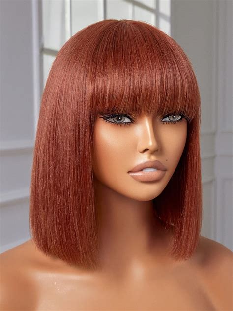 yasgrl 10 reddish brown light yaki straight human hair bob wig with bangs