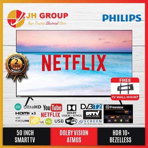 Philips 50 Inch Netflix Dolby Vision Atmos Hdr10 4k Uhd Led Smart Tv 50put6604 50put6604 68
