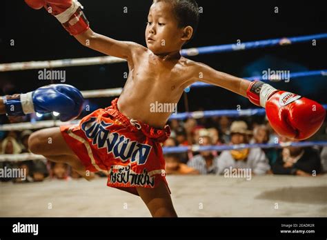 A Child Muay Thai Boxer During Fight Stock Photo Alamy