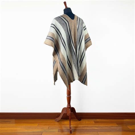 Llama Wool Unisex South American Handwoven Serape Poncho Striped Pat