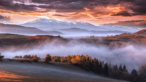 Desktop Wallpaper Fog Mist Nature Mountains Skyline Landscape Hd