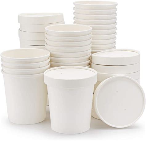 Buy 50 X White Soup Ice Cream Container [26oz With Lids 50pcs] Brown Takeaway Paper Containers