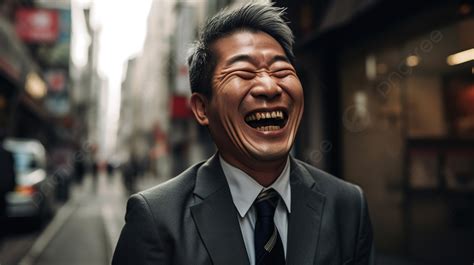 An Asian Man Laughing On Street Background Business Man Laughing Out Loud Hd Photography Photo