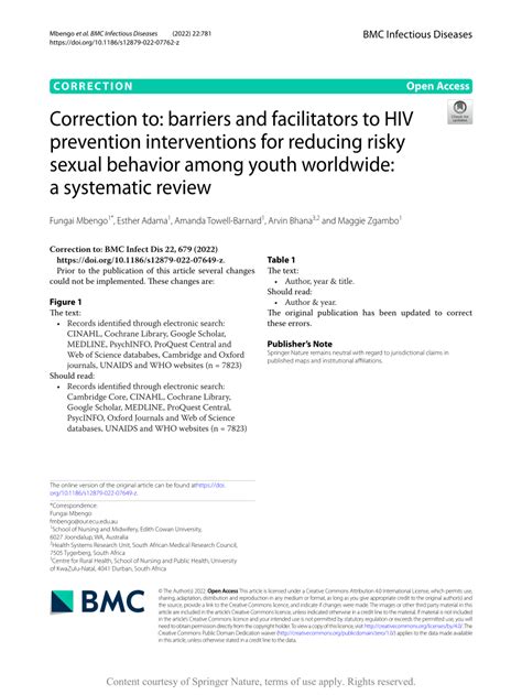 Pdf Correction To Barriers And Facilitators To Hiv Prevention