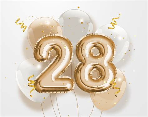 Happy 28th Birthday Gold Foil Balloon Greeting Background Stock
