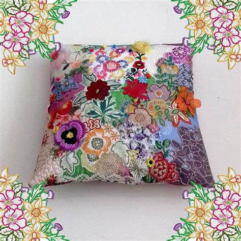 Textile Art Cushion Pillow Cover Embellished Throw Pillow Etsy