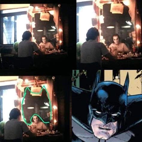 in joker 2019 the mirror in this shot is shaped to look like batman face with the lightning